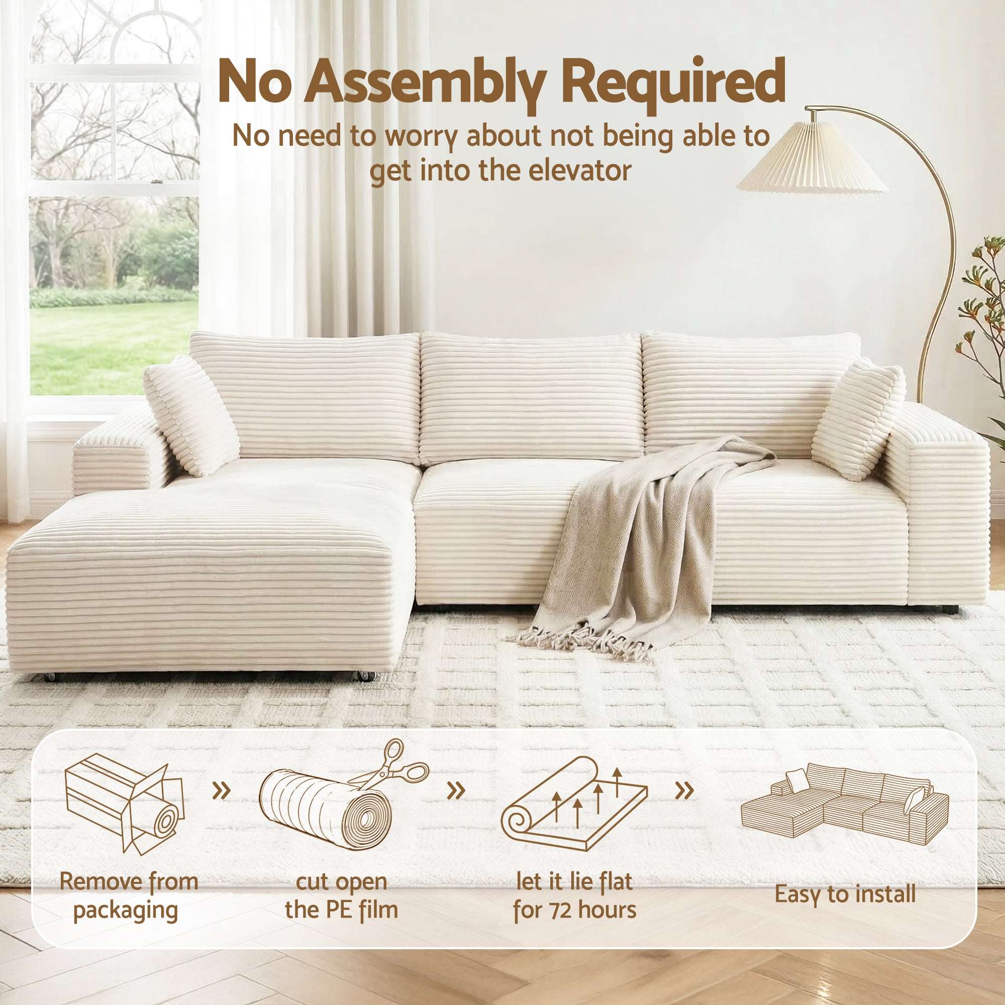 Artiss 3-Seater Modular Sofa Bed – Corduroy Sectional Couch (White)