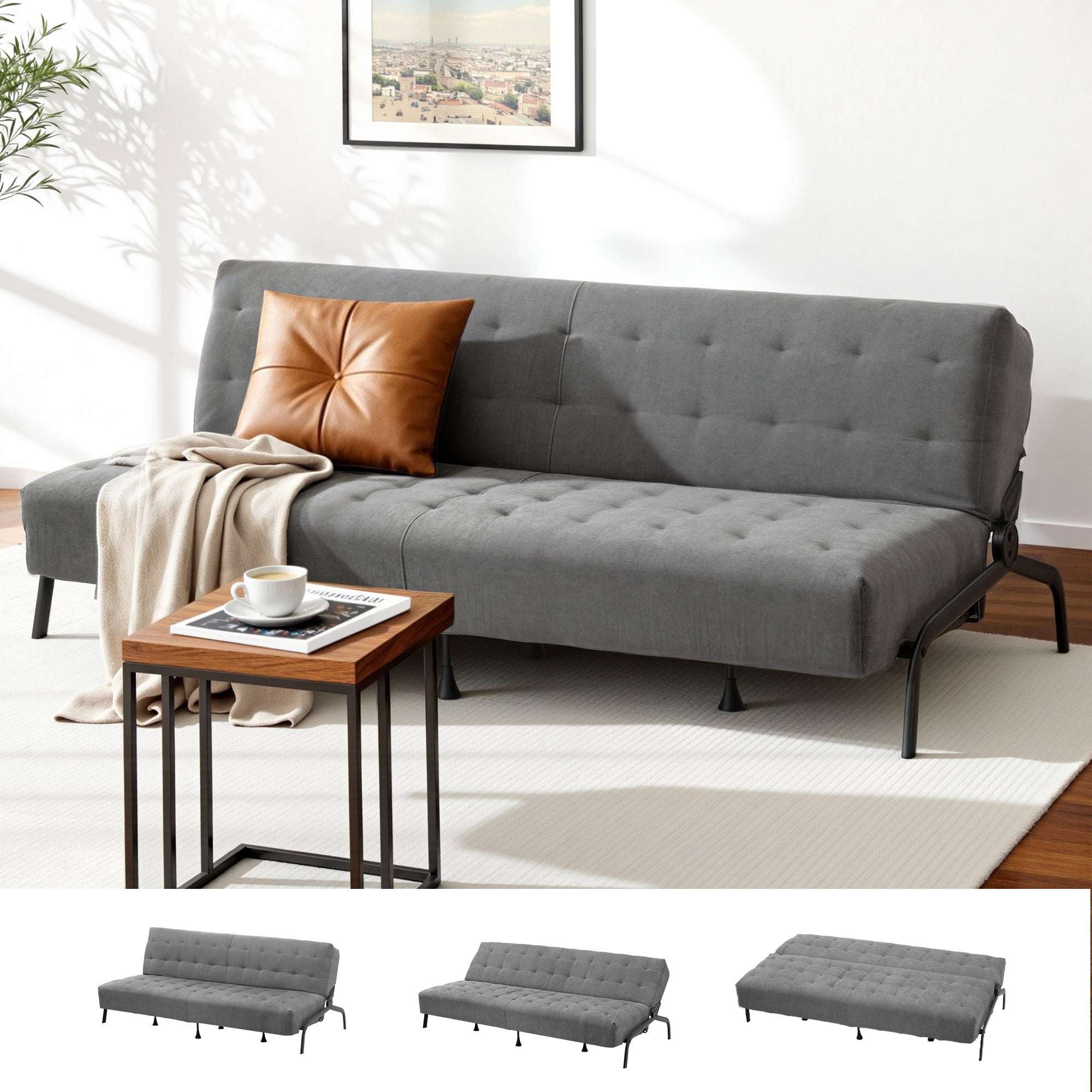 Artiss 3-Seater Sofa Bed 1.9m Adjustable Innerspring Futon Couch Grey