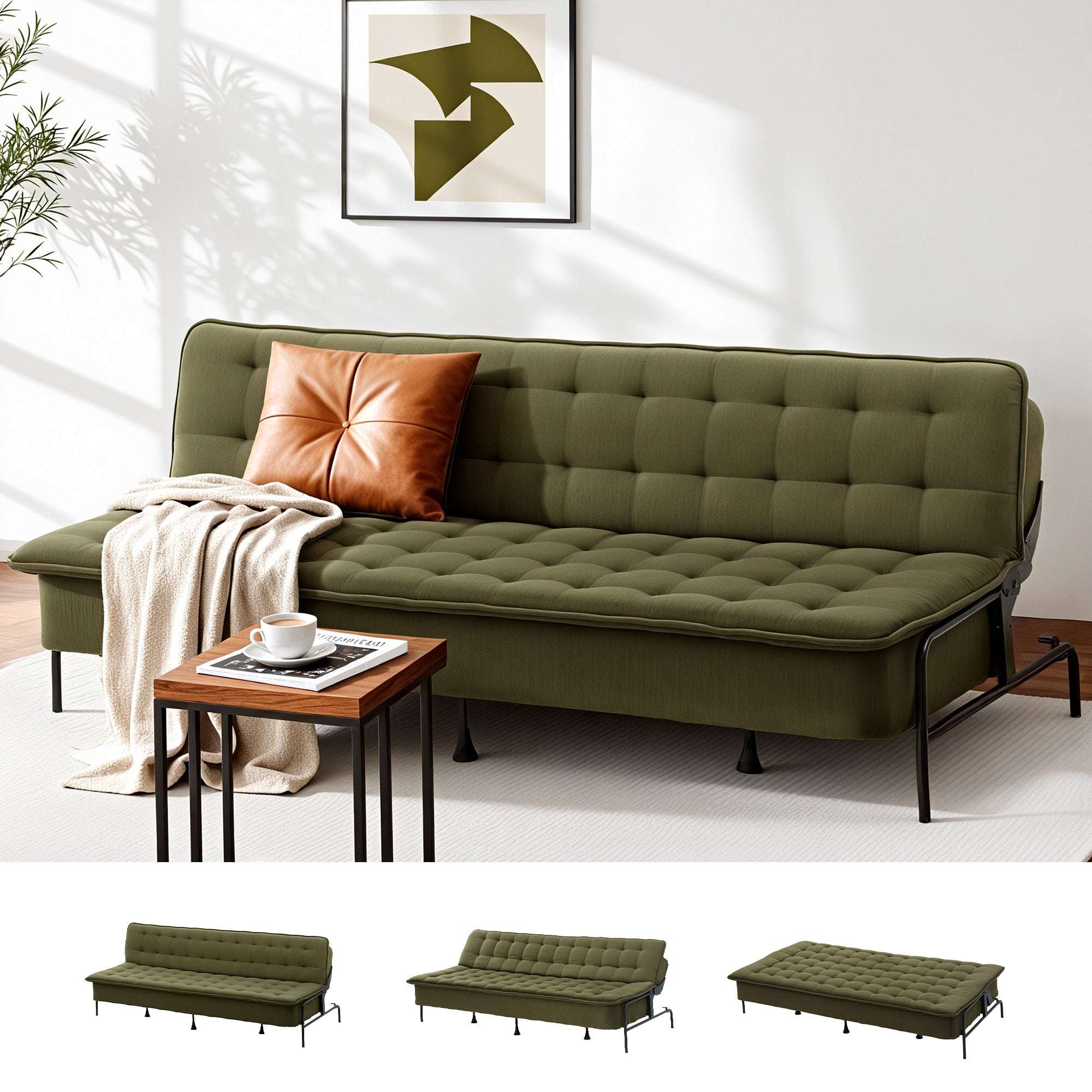 Artiss 3-Seater Sofa Bed 1.9m Adjustable Innerspring Futon Couch Green