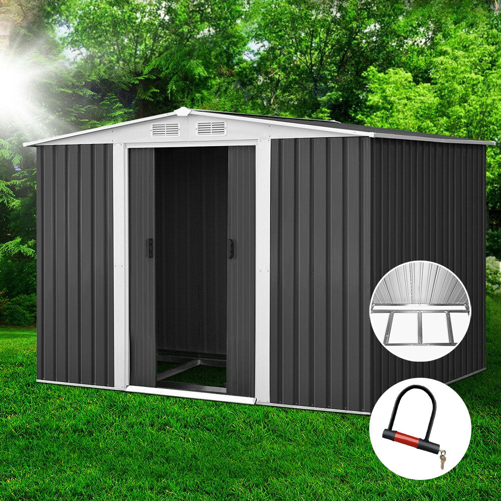 Garden Shed 2.58x2.07m – Metal Base Outdoor Storage with Double Doors
