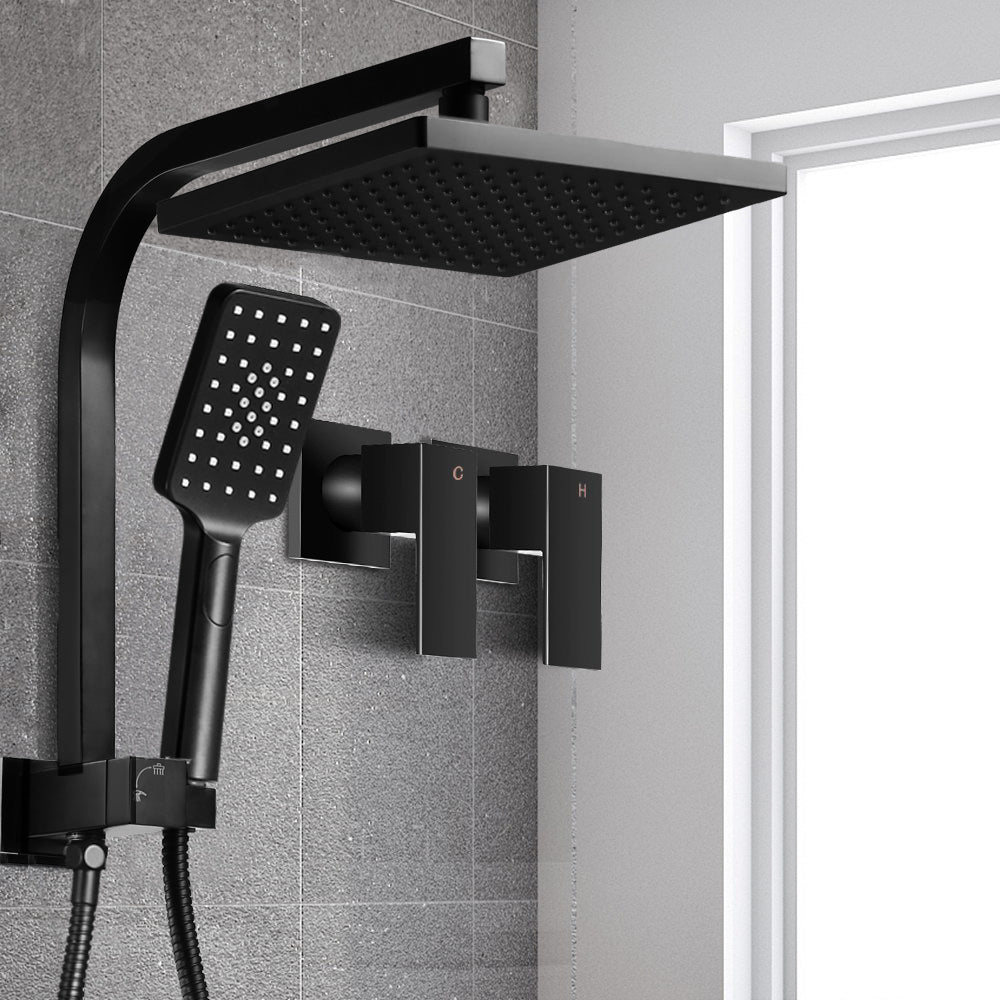 Cefito 8″ Square Rain Shower Head Set with Handheld – Twin Tap Black