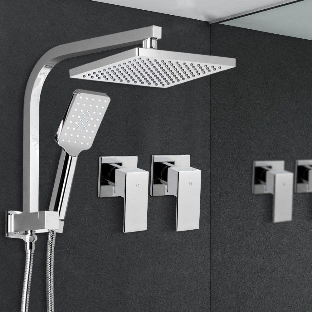Cefito 8″ Square Rain Shower Head Set with Handheld – Twin Tap Chrome