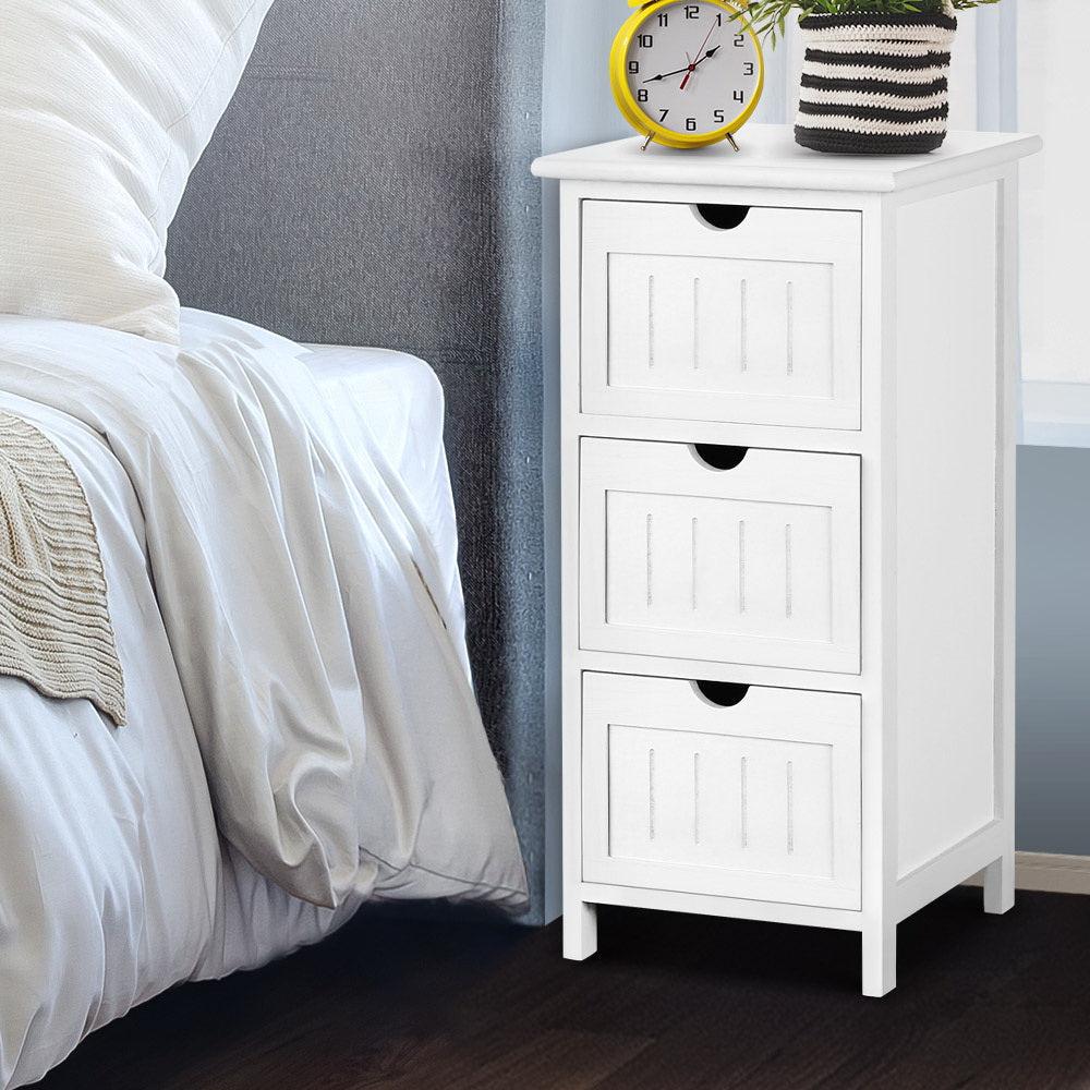 Bedside Table Bathroom Storage Cabinet 3 Drawers White