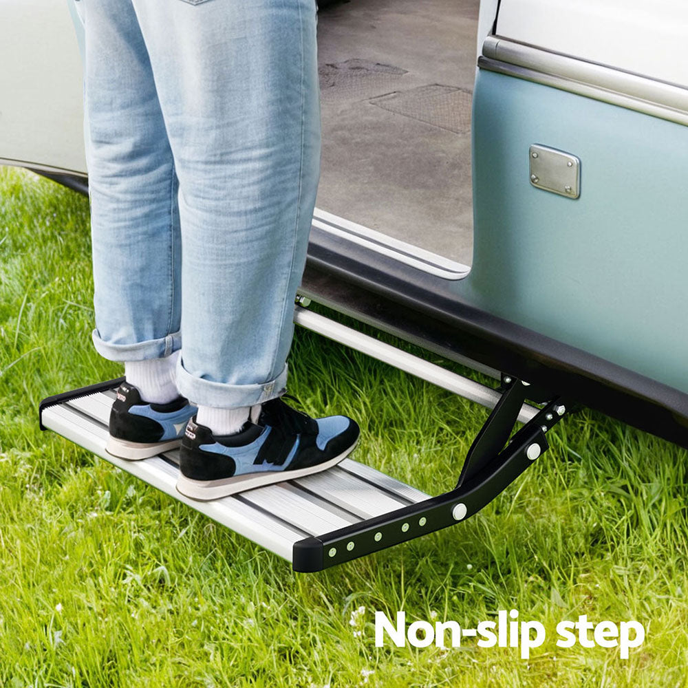 Weisshorn Manual Pull-Out Caravan Step β Folding Aluminium (200kg)