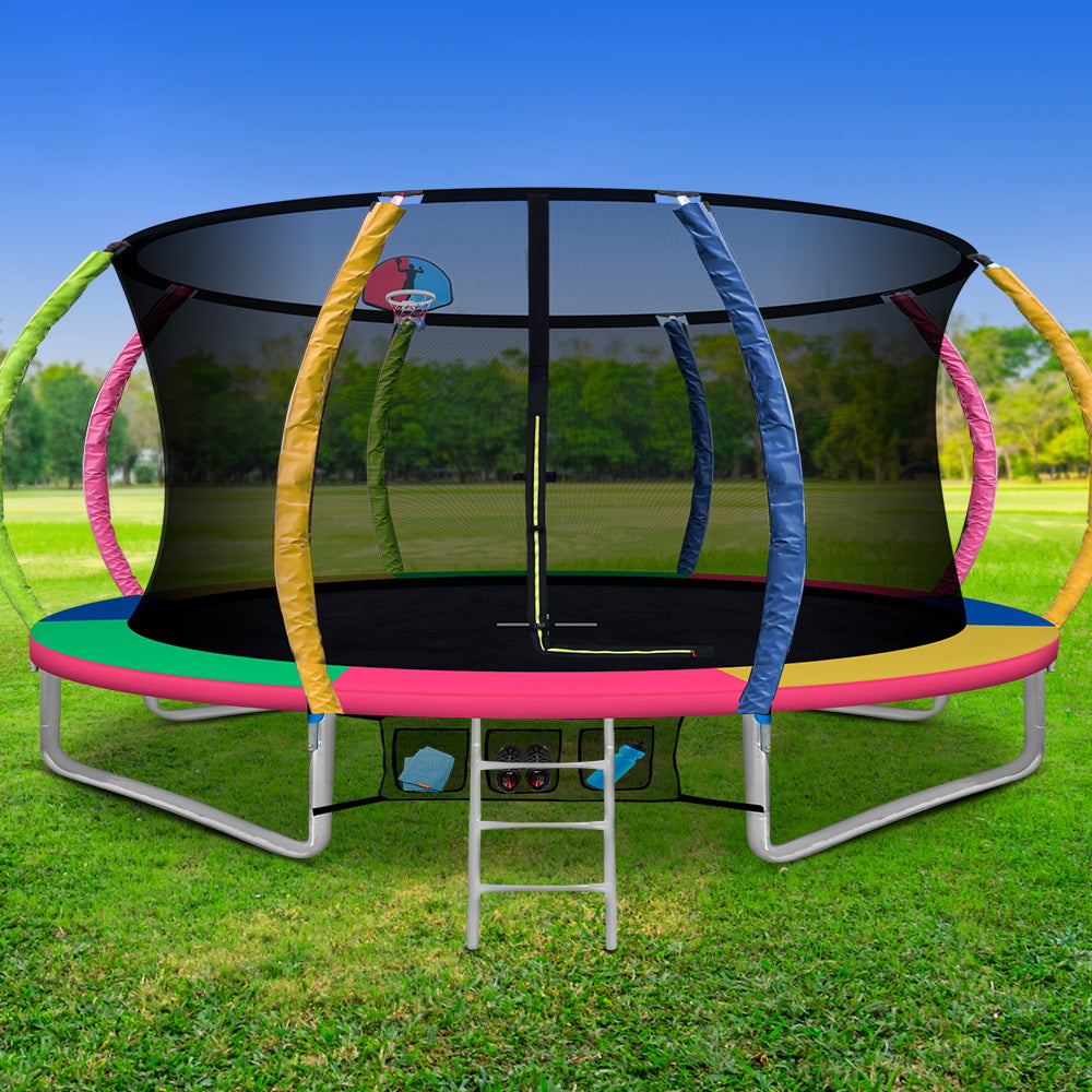Everfit 14FT Kids Trampoline – Rebounder with Ladder & Basketball Hoop