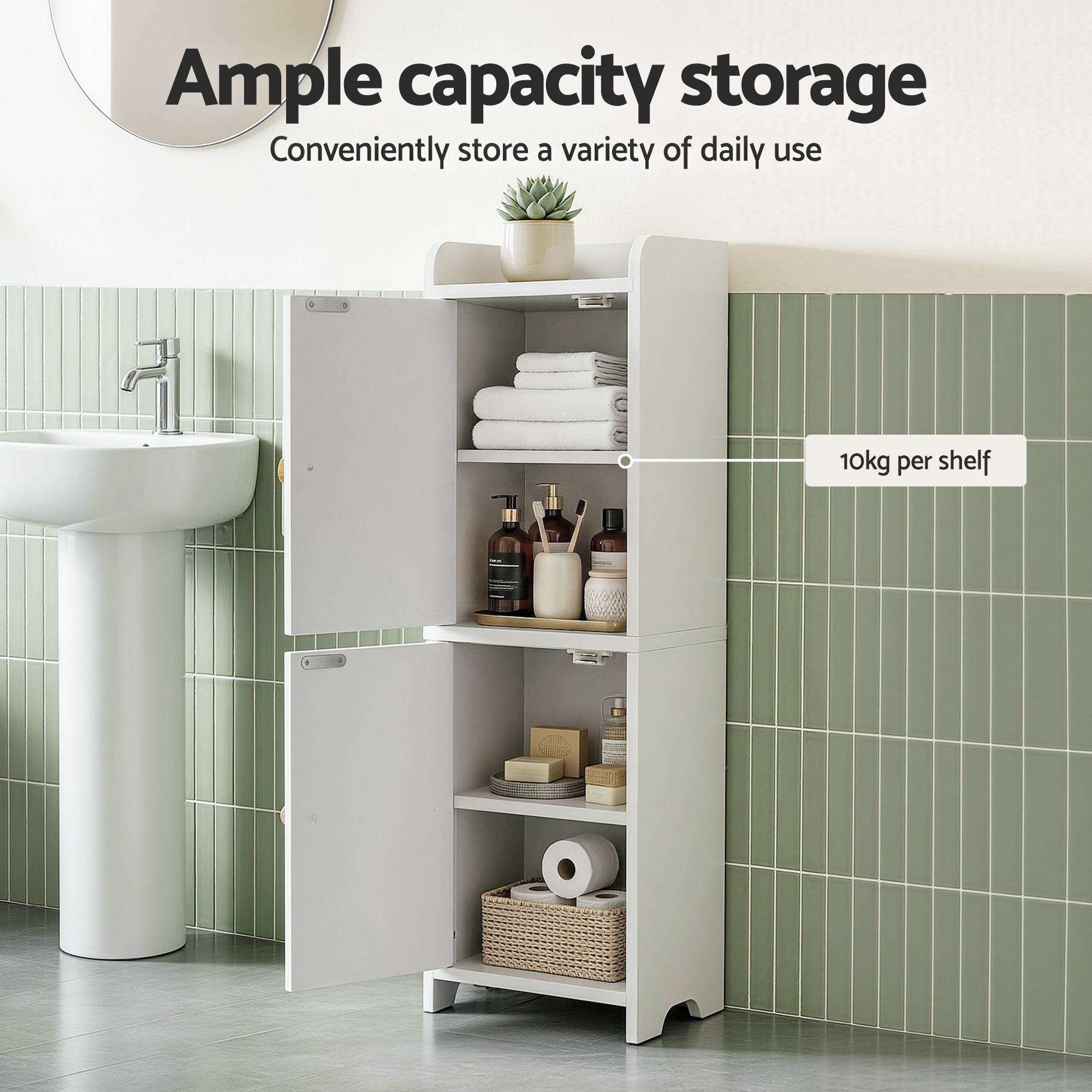 Artiss 2-Tier Slim Bathroom Storage Cabinet White
