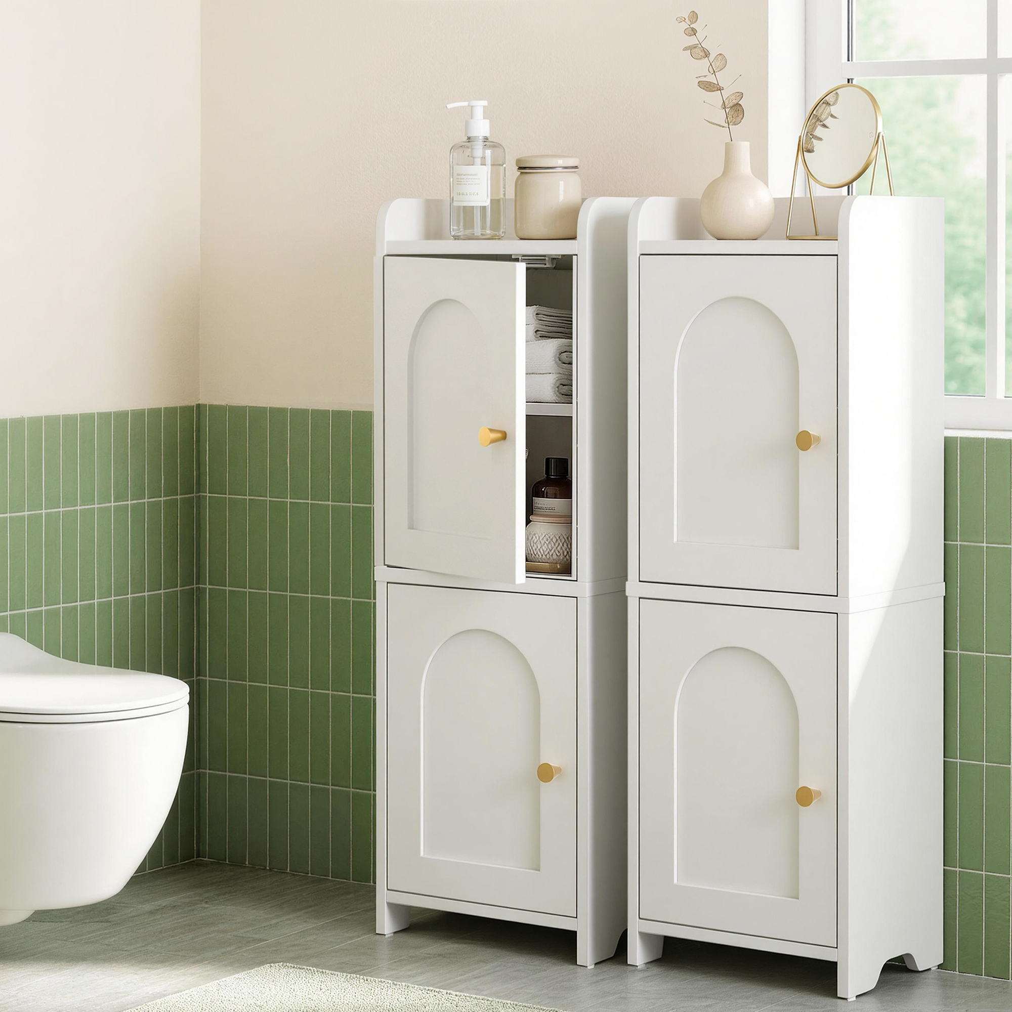 Artiss 2x 2-Tier Slim Bathroom Storage Cabinets White