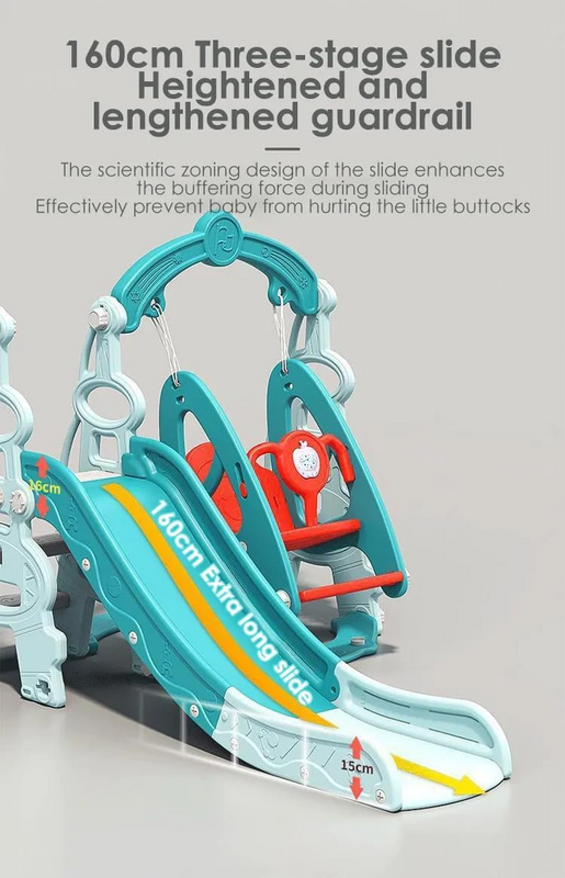 Kids Outdoor Slide & Swing Set with Basketball Hoop - Blue