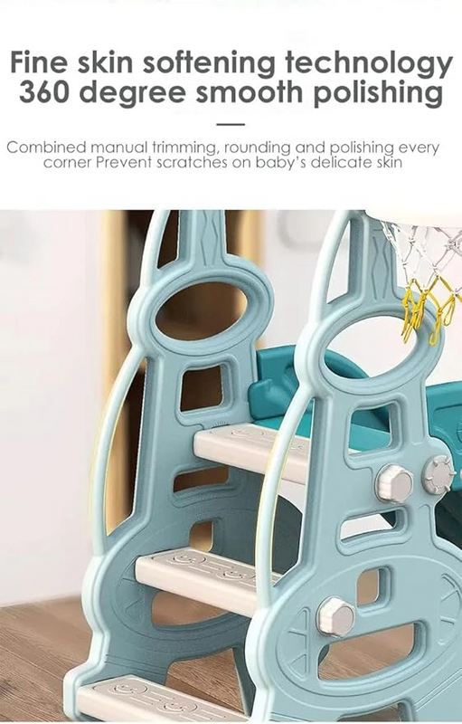 Kids Outdoor Slide & Swing Set with Basketball Hoop - Blue