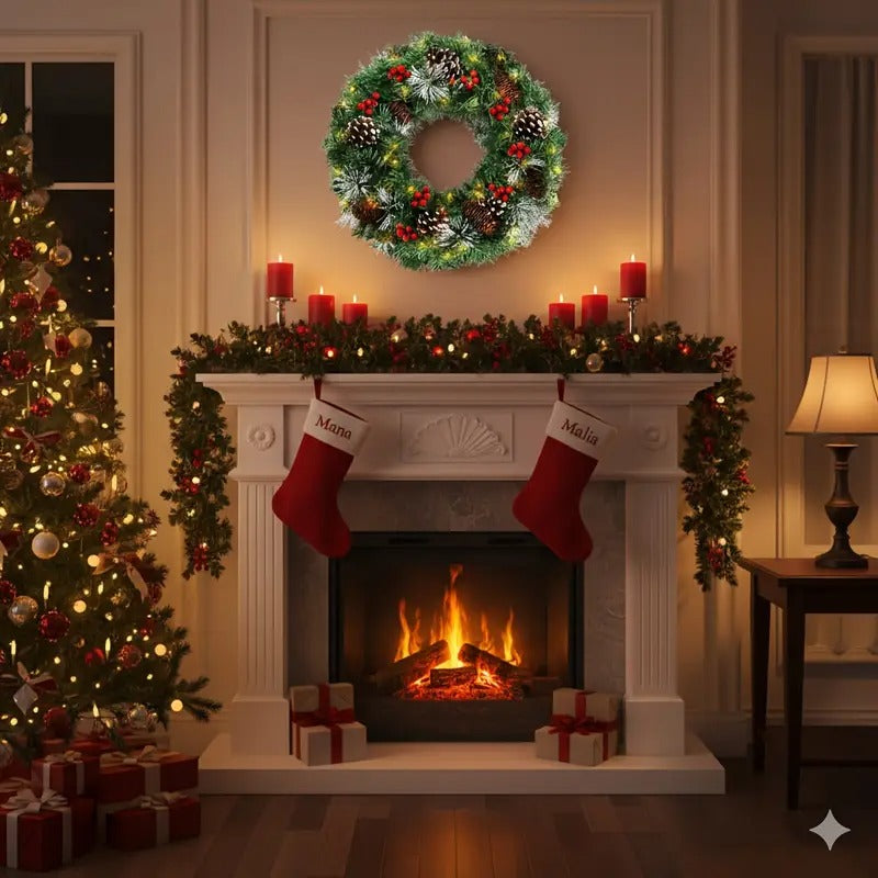 Pre-Lit Christmas Wreath with Pine Cones LED Light Decoration