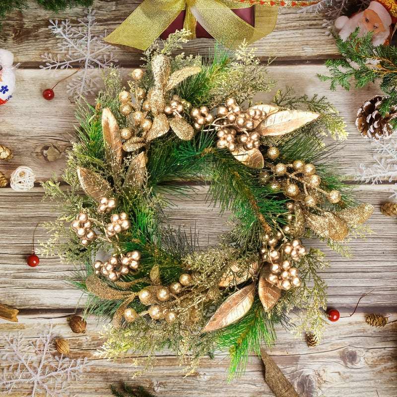 Christmas Wreath Gold Leaves & Berries