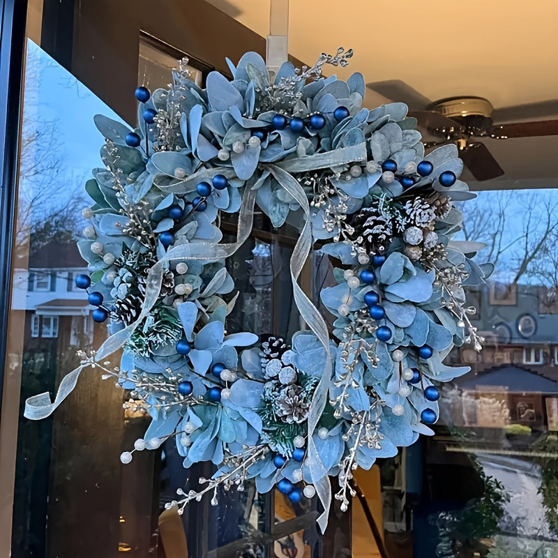 Blueberry Eucalyptus Wreath with Golden Accents Elegant Door Decoration
