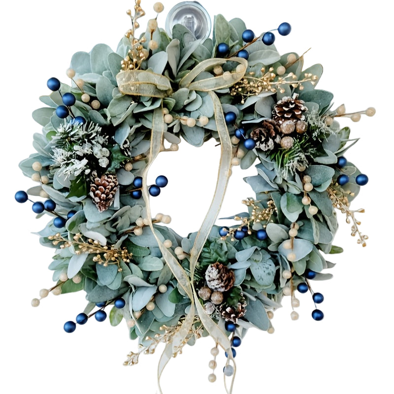 Blueberry Eucalyptus Wreath with Golden Accents Elegant Door Decoration