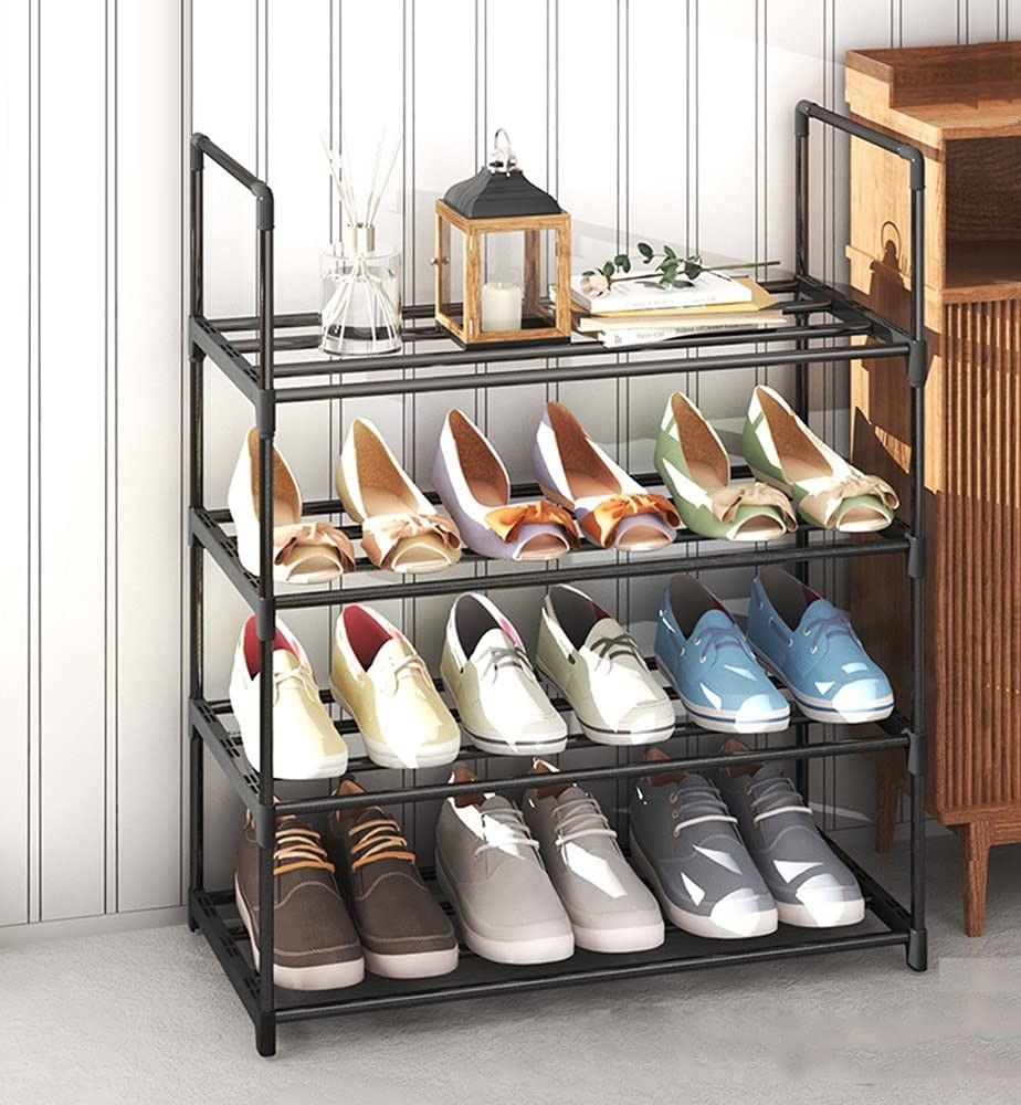 4-Tier Stainless Steel Shoe Rack Black
