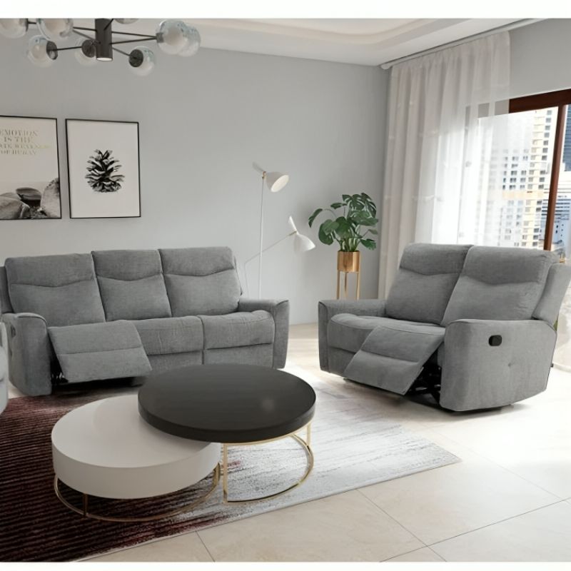 Cosmic Light Grey 3+2 Seater Fabric Recliner Sofa Set β Manual