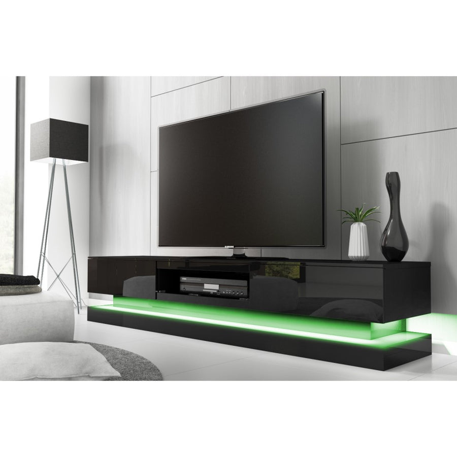 High Gloss RGB TV Entertainment Unit with Storage 220cm - Black