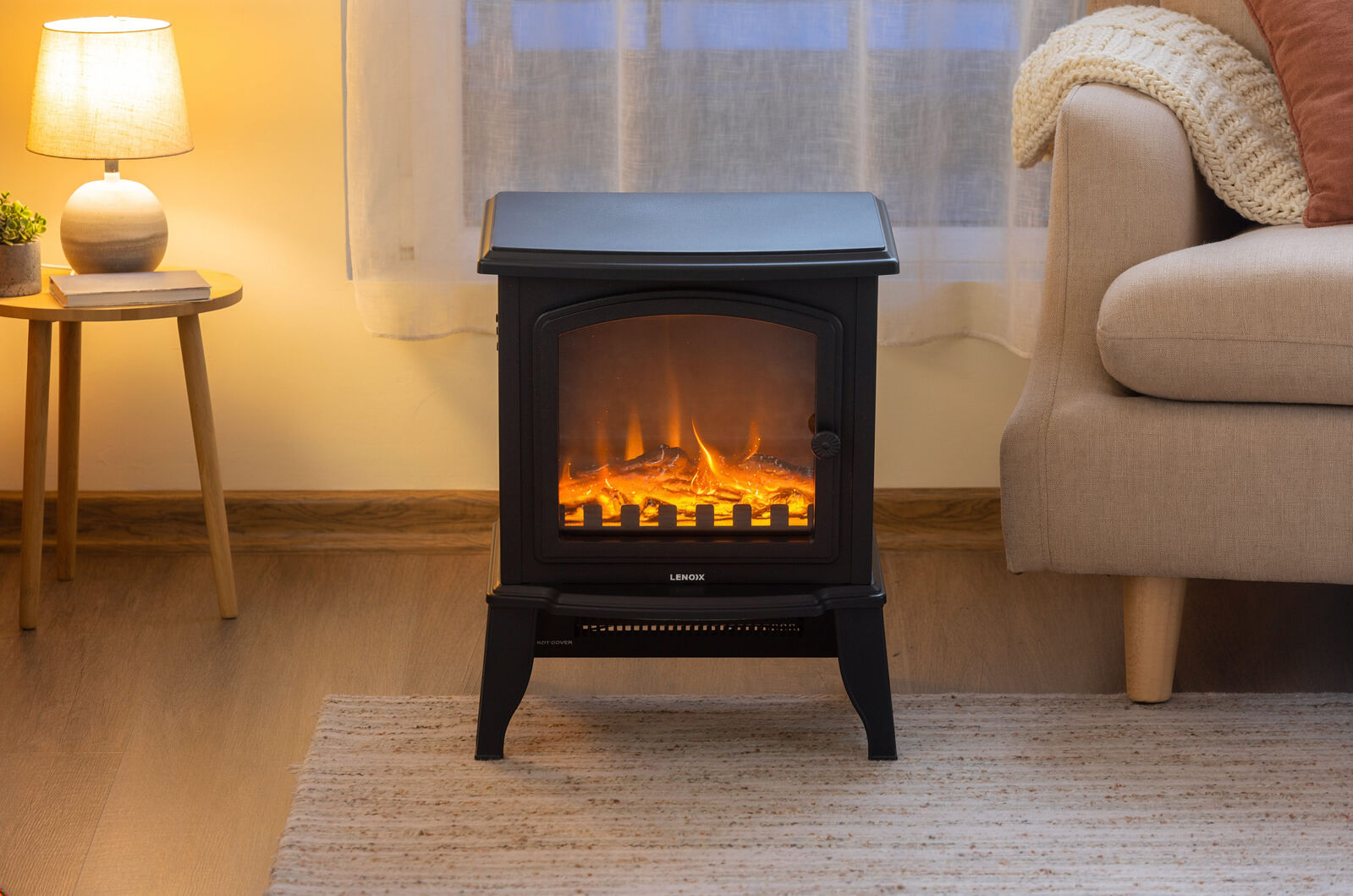 2kW Electric Fireplace Heater with Realistic Log Flame
