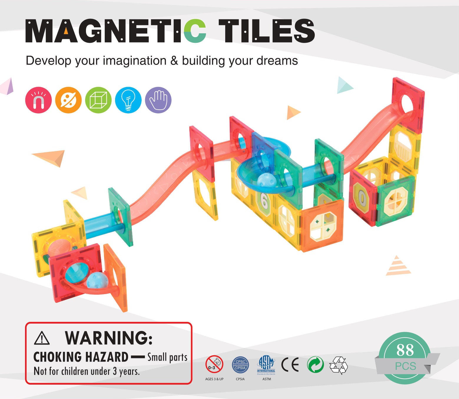 88pcs Magnetic Puzzle Tiles β Educational & Safe, Includes Bag