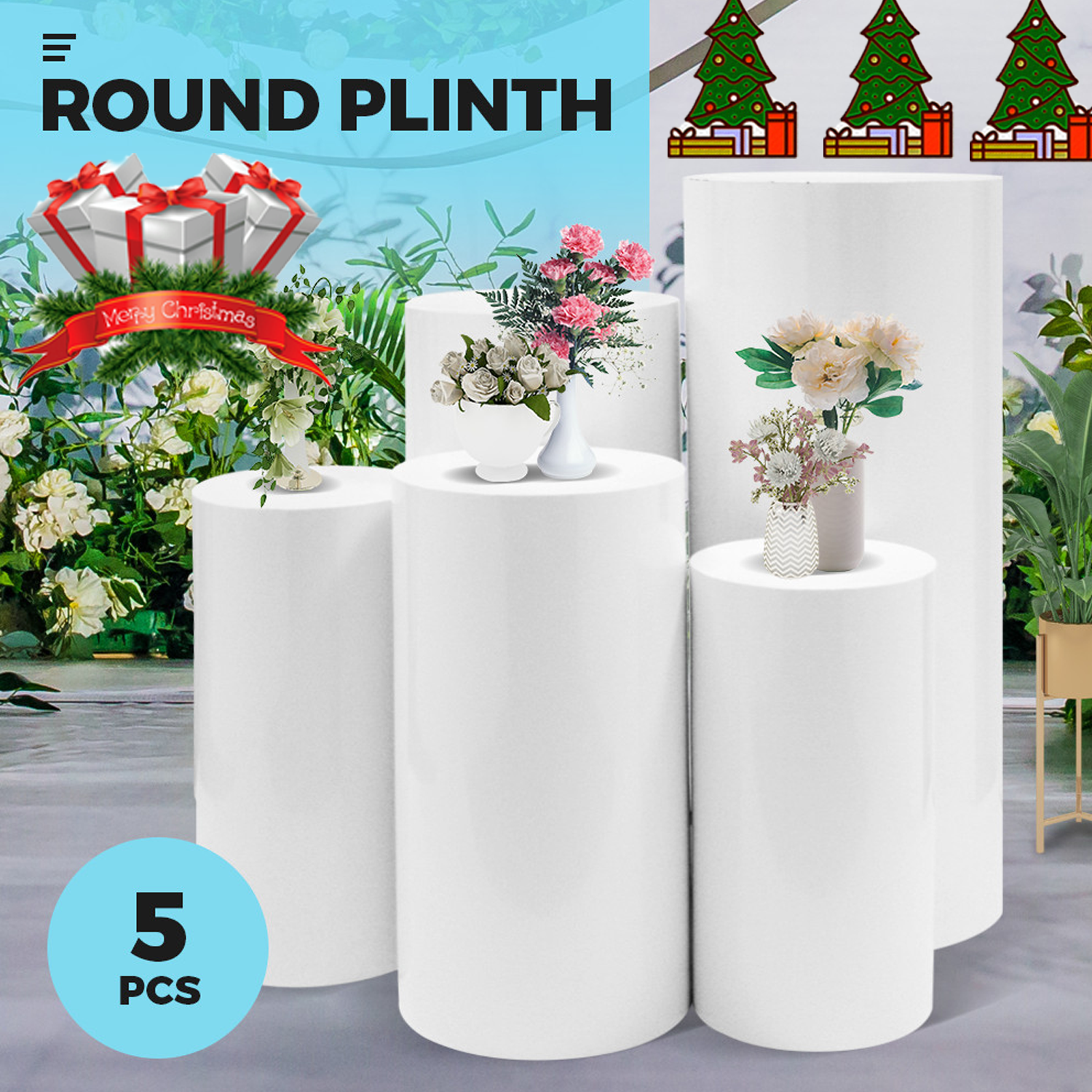 5pcs Metal Round Plinth Pedestal Stands β Wedding Cake & Flower Display