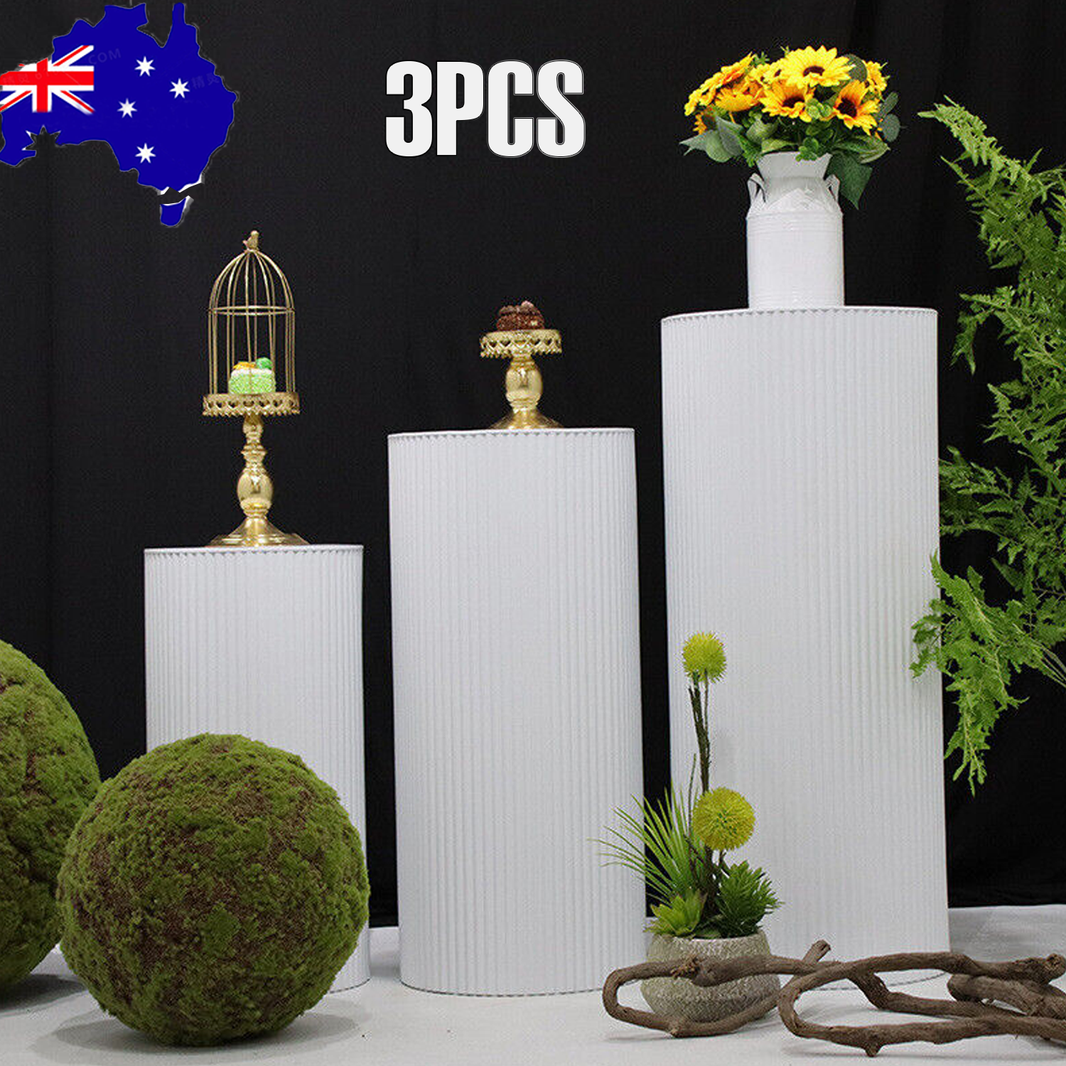 3x Metal Ripple Plinths β Wedding Cake & Dessert Display