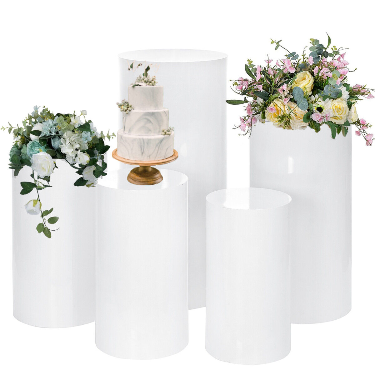 5pcs Round Plinth Display Stands β Wedding & Event Pedestals