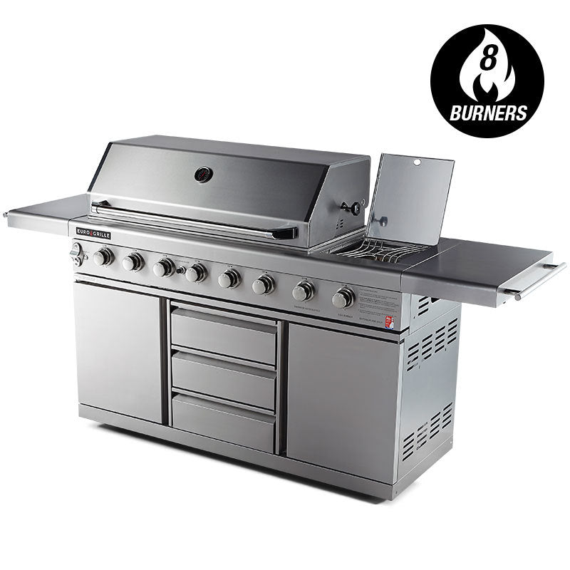EuroGrille 8-Burner Gas BBQ Grill β Stainless Steel