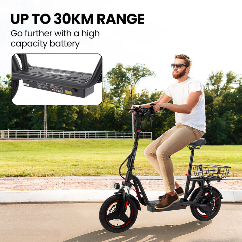 ALPHA Rover 500W Electric Scooter with Seat – 48V, 30km Range, Black