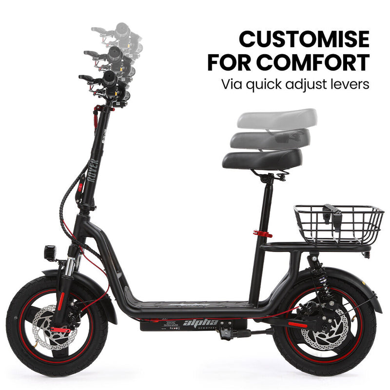 ALPHA Rover 500W Electric Scooter with Seat – 48V, 30km Range, Black