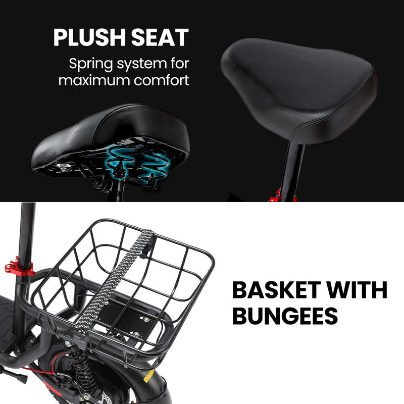 ALPHA Rover 500W Electric Scooter with Seat – 48V, 30km Range, Black