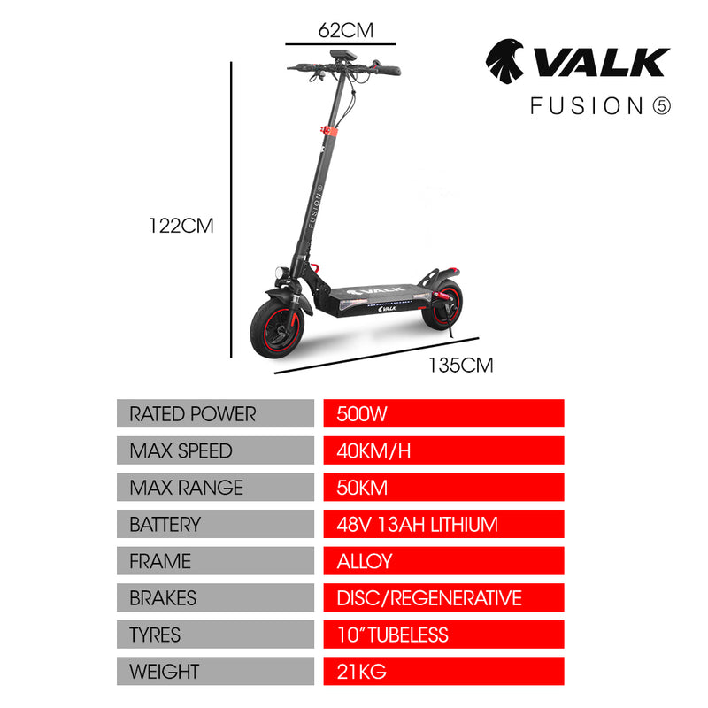 VALK Fusion 5 Electric Scooter – 500W 48V 13Ah, 50km Range