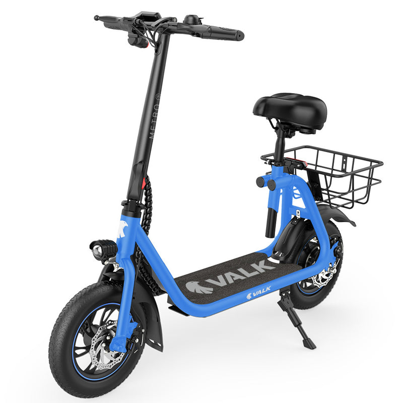VALK Electric Scooter with Seat – Disc Brakes, 12" Tyres, Blue