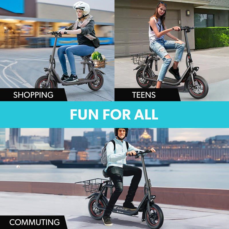 VALK Electric Scooter with Seat – Disc Brakes, 12" Tyres