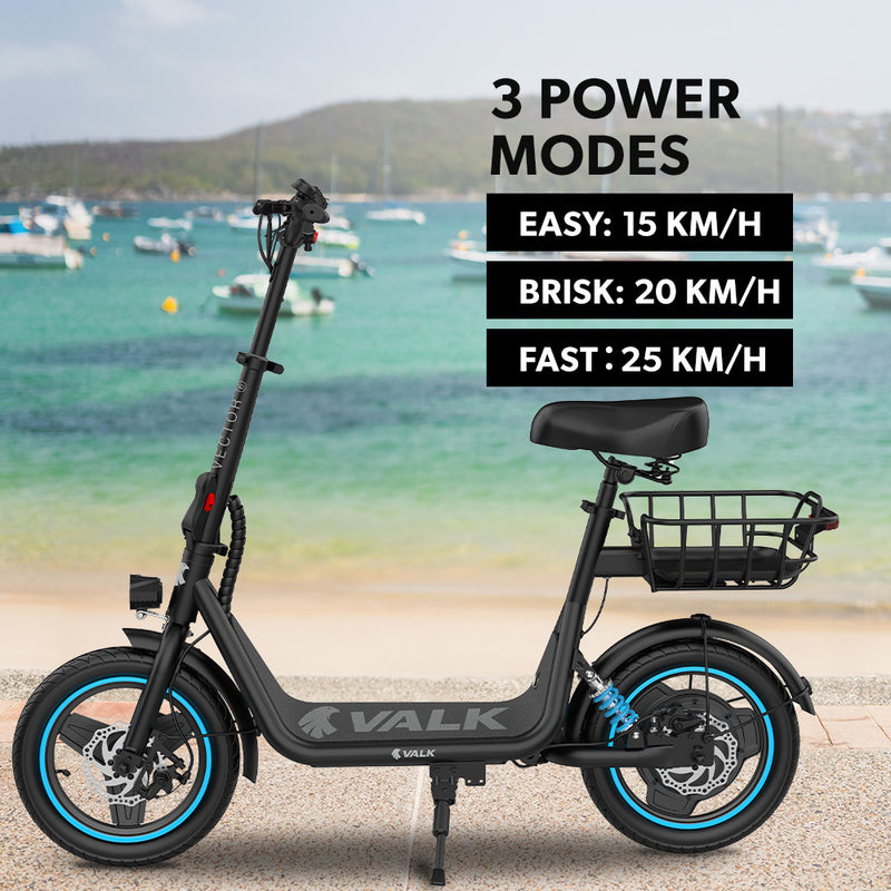 VALK Electric Scooter with Seat – 30km Range, Disc Brakes, 14" Tyres