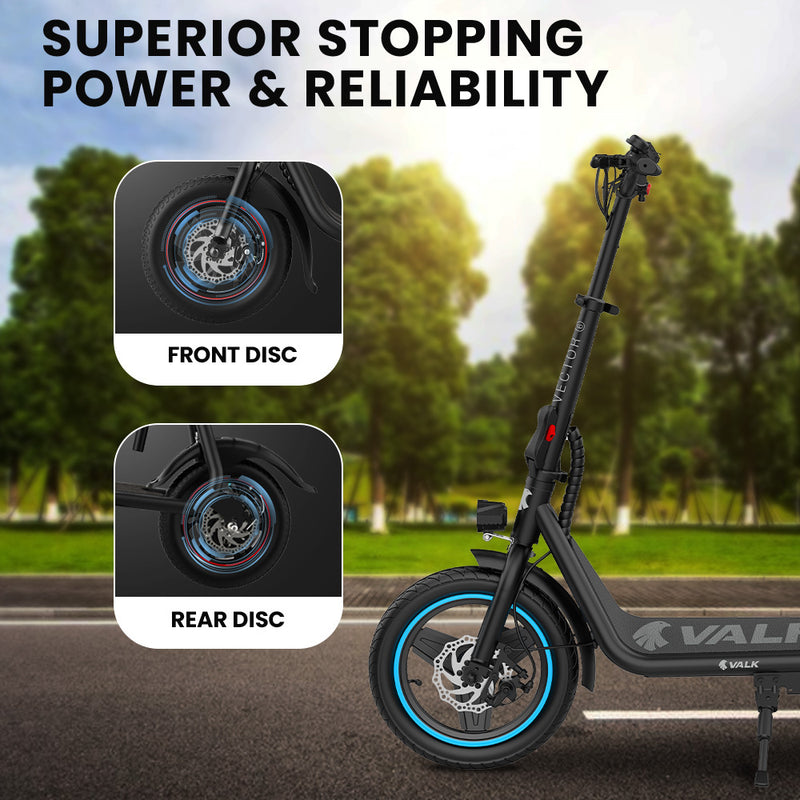 VALK Electric Scooter with Seat – 30km Range, Disc Brakes, 14" Tyres