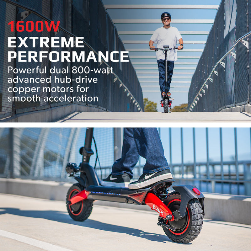 VALK Primal 9 Dual Motor 1600W Electric Scooter – Black/Red
