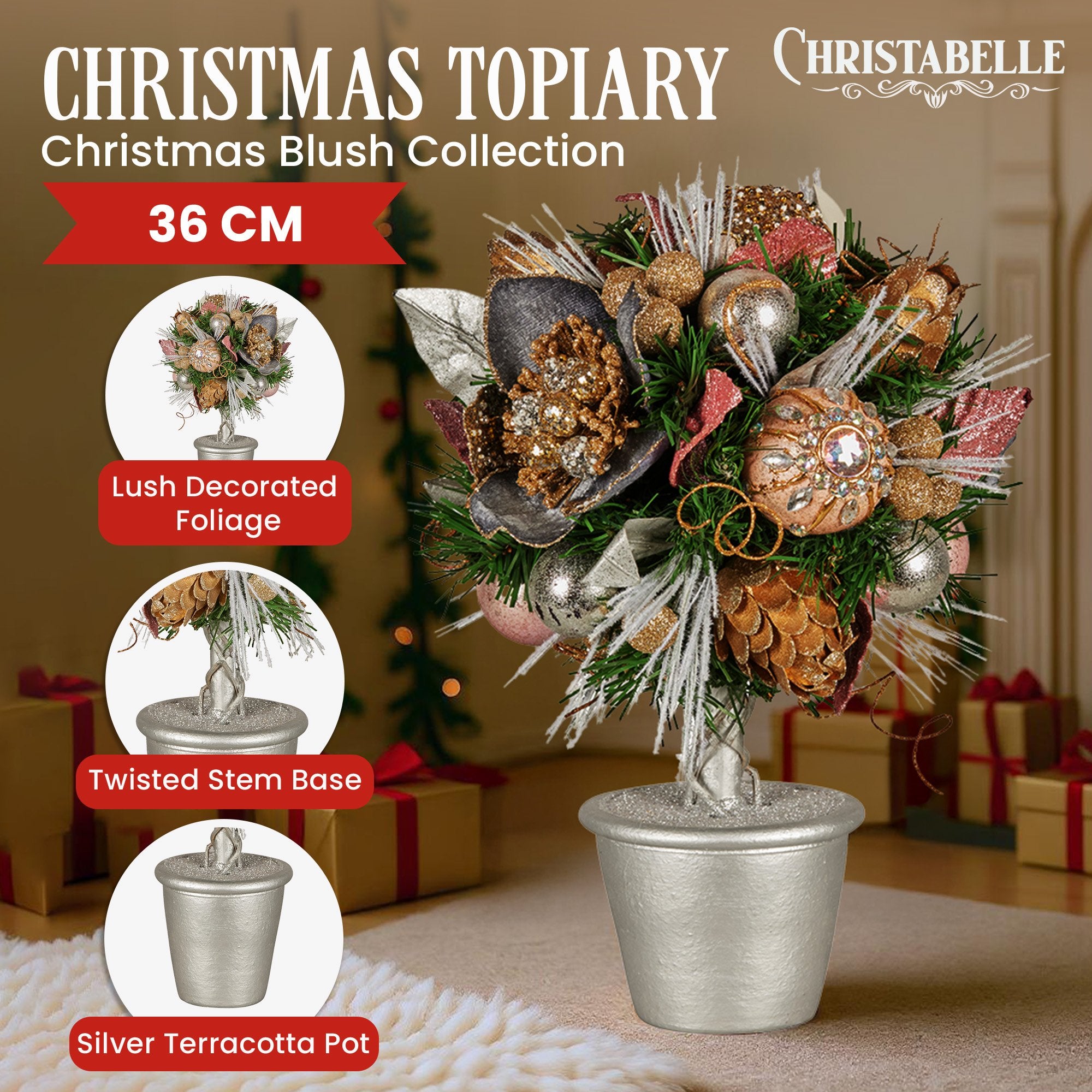 Christabelle 36cm Christmas Tabletop Topiary Tree with Jewelled Decorations