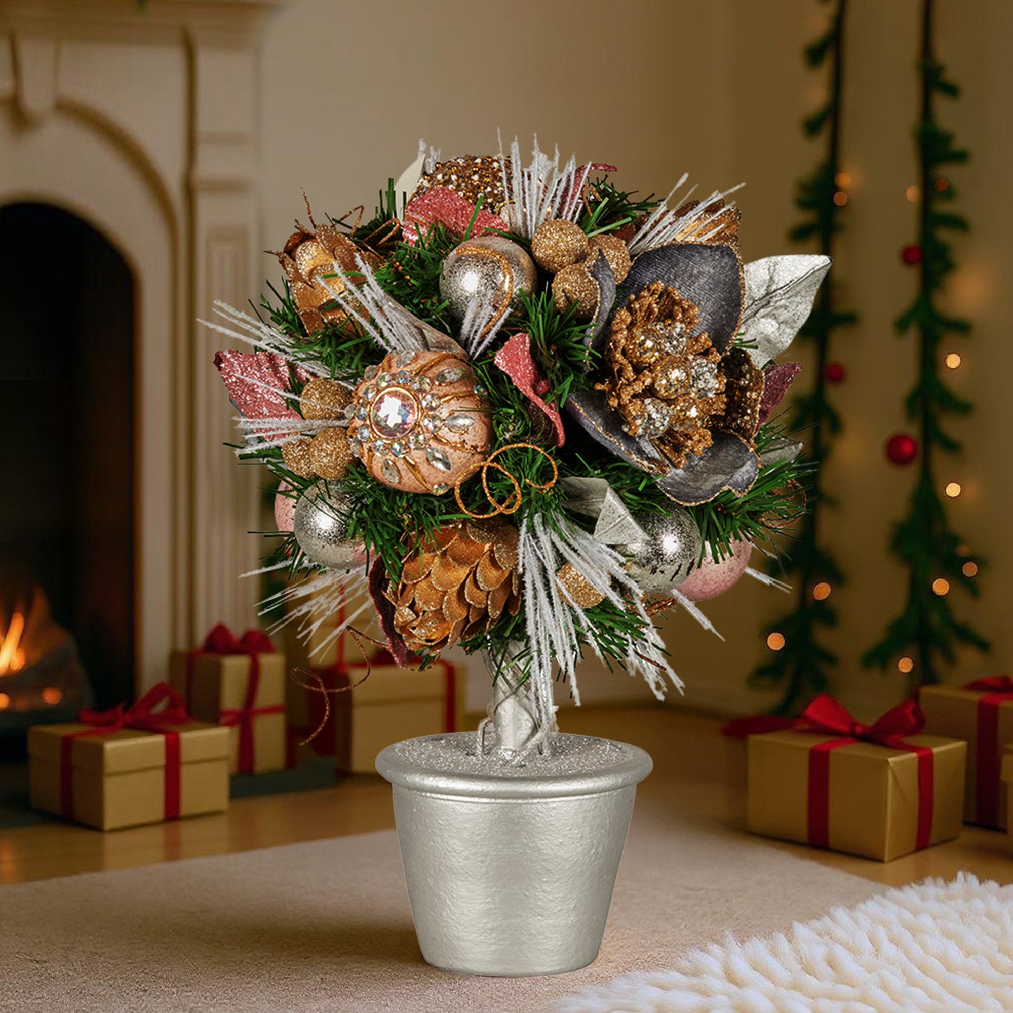 Christabelle 36cm Christmas Tabletop Topiary Tree with Jewelled Decorations