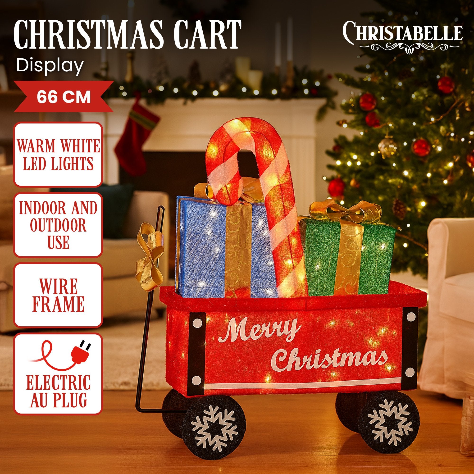 Christmas Cart Display w/ Candy Cane & Presents – LED Lights