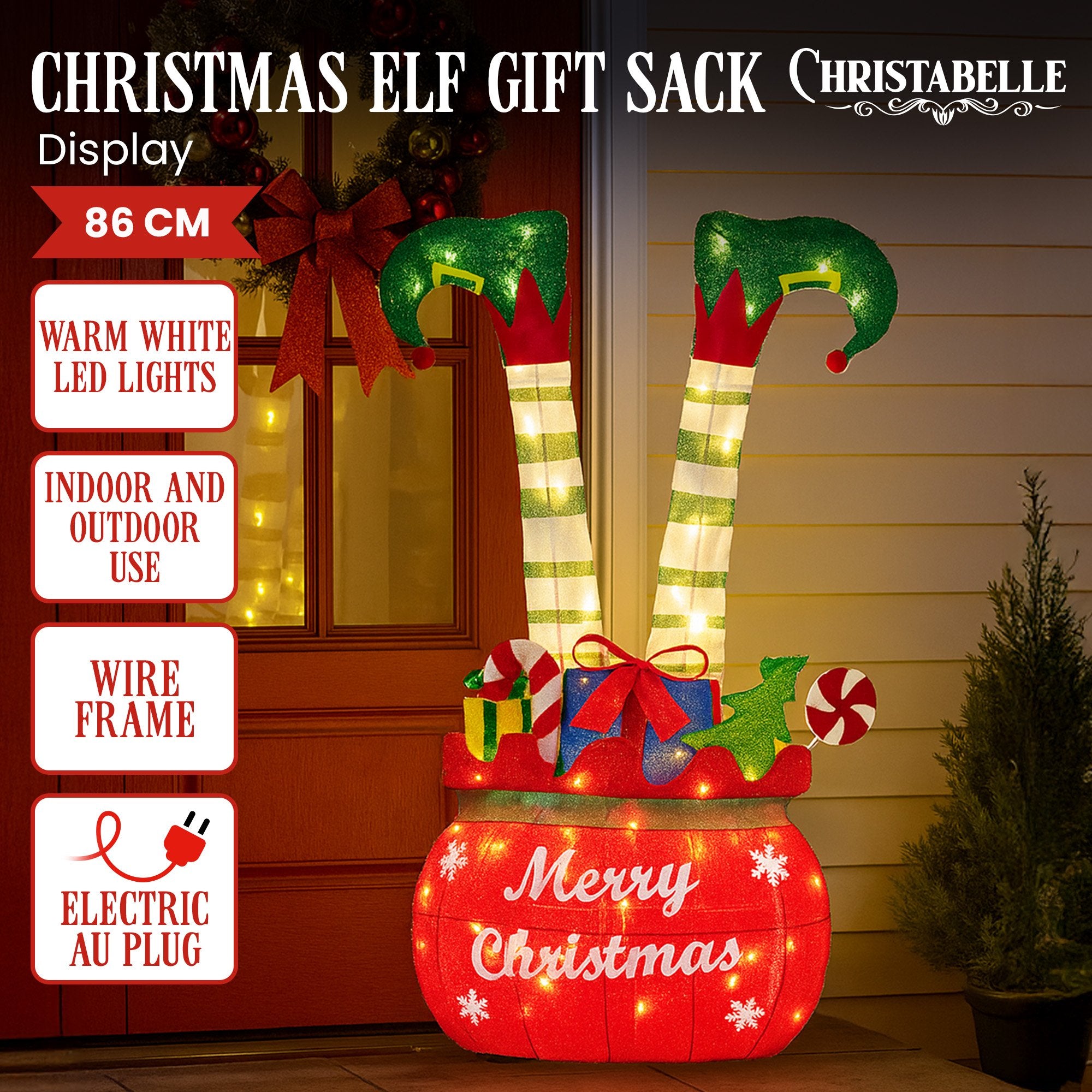 Elf in Gift Sack 86cm Christmas Display w/ Warm White LEDs