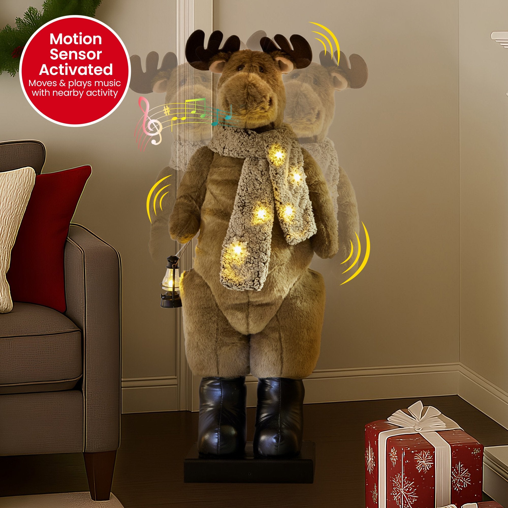 Christabelle 1.1m Musical LED Animated Christmas Moose with Light-Up Lantern