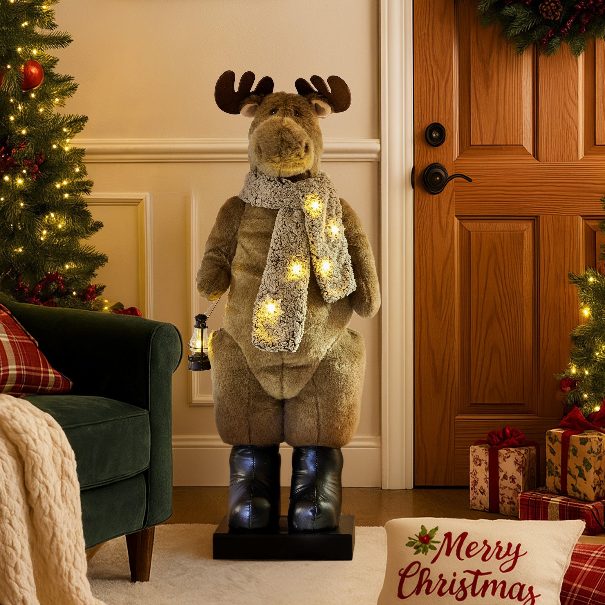 Christabelle 1.1m Musical LED Animated Christmas Moose with Light-Up Lantern