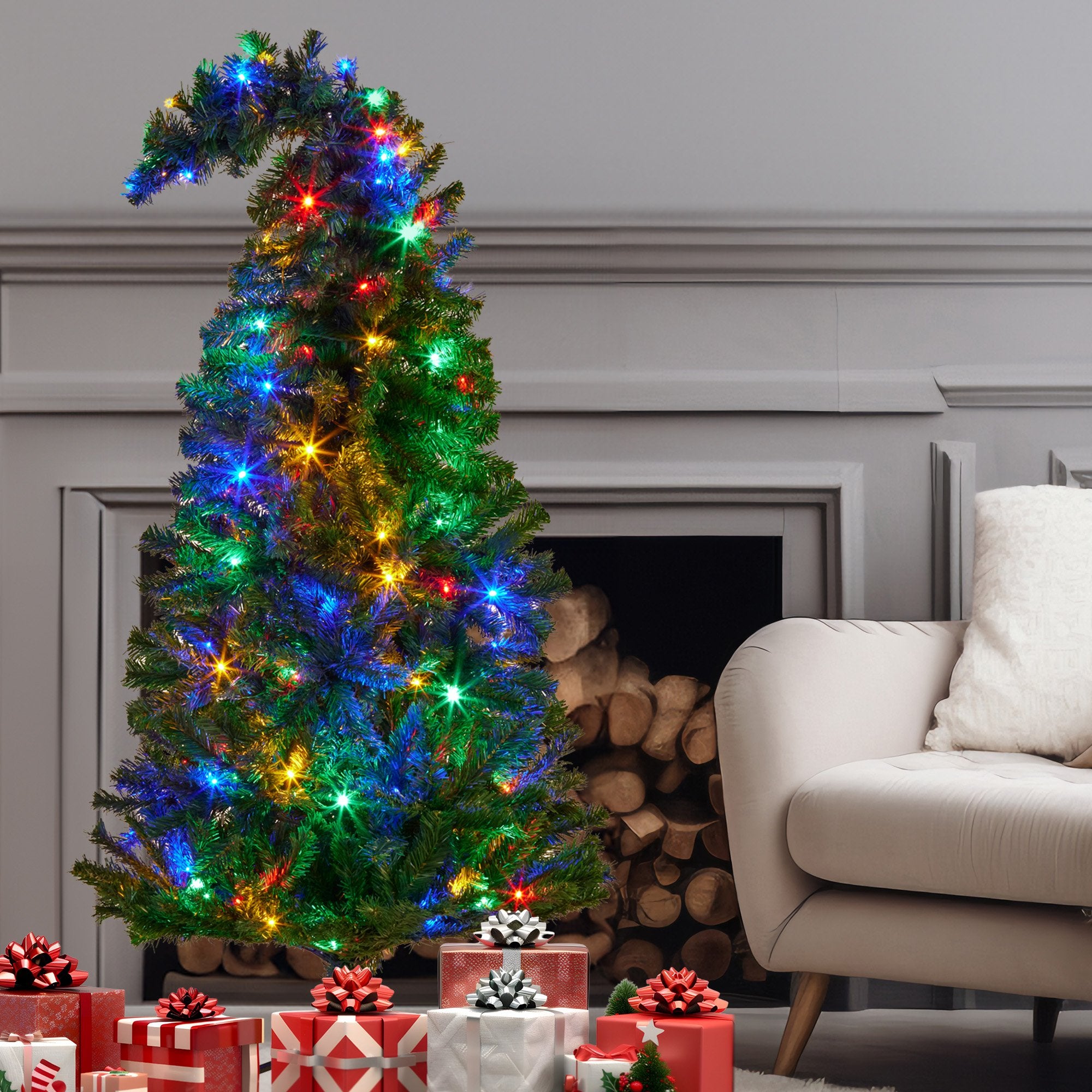 1.2m Curved Multicolour Pre-Lit Christmas Tree – 550 Tips