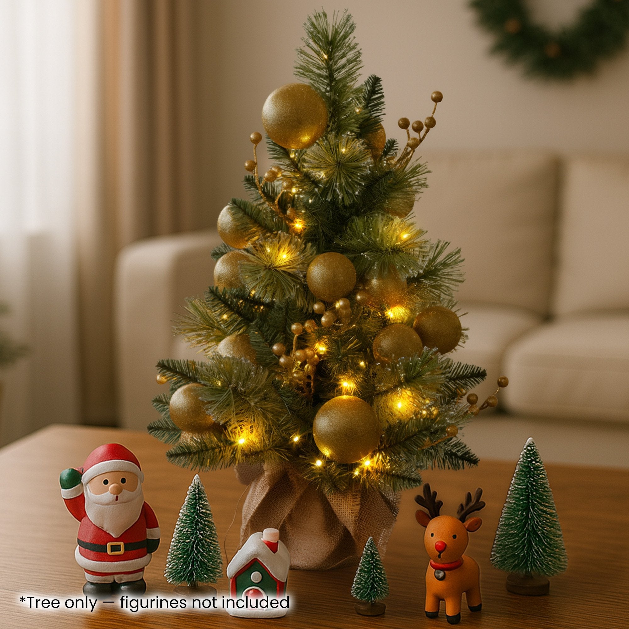61cm Light-Up Christmas Tree – Gold LEDs, Battery Operated