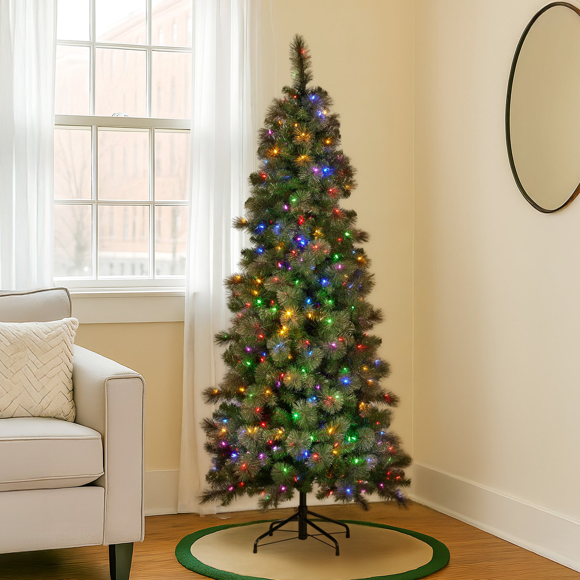 Christabelle 7.5FT Slim Pre-Lit Glitter Gold Christmas Tree LED Lights