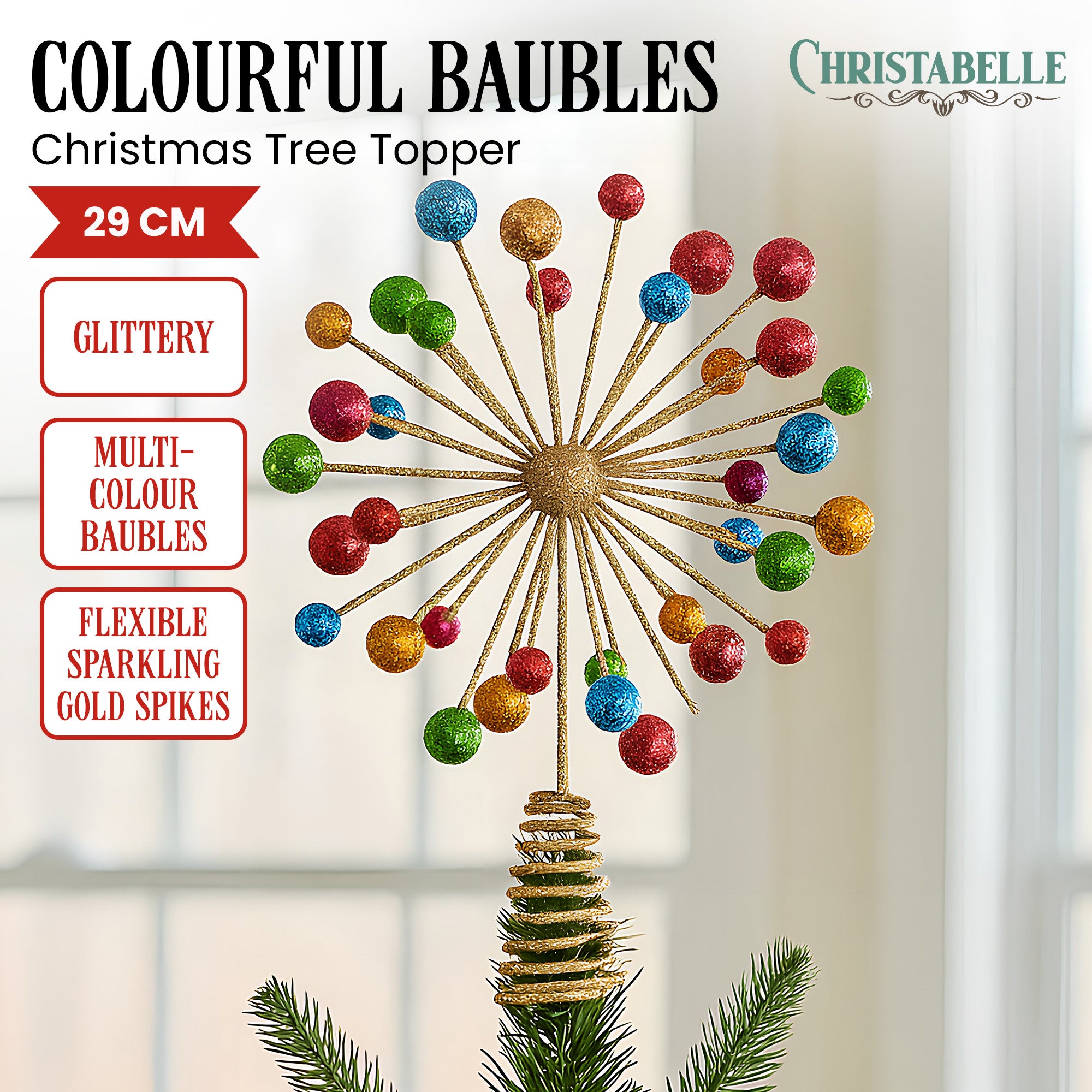 Gold Glitter Christmas Tree Topper Décor