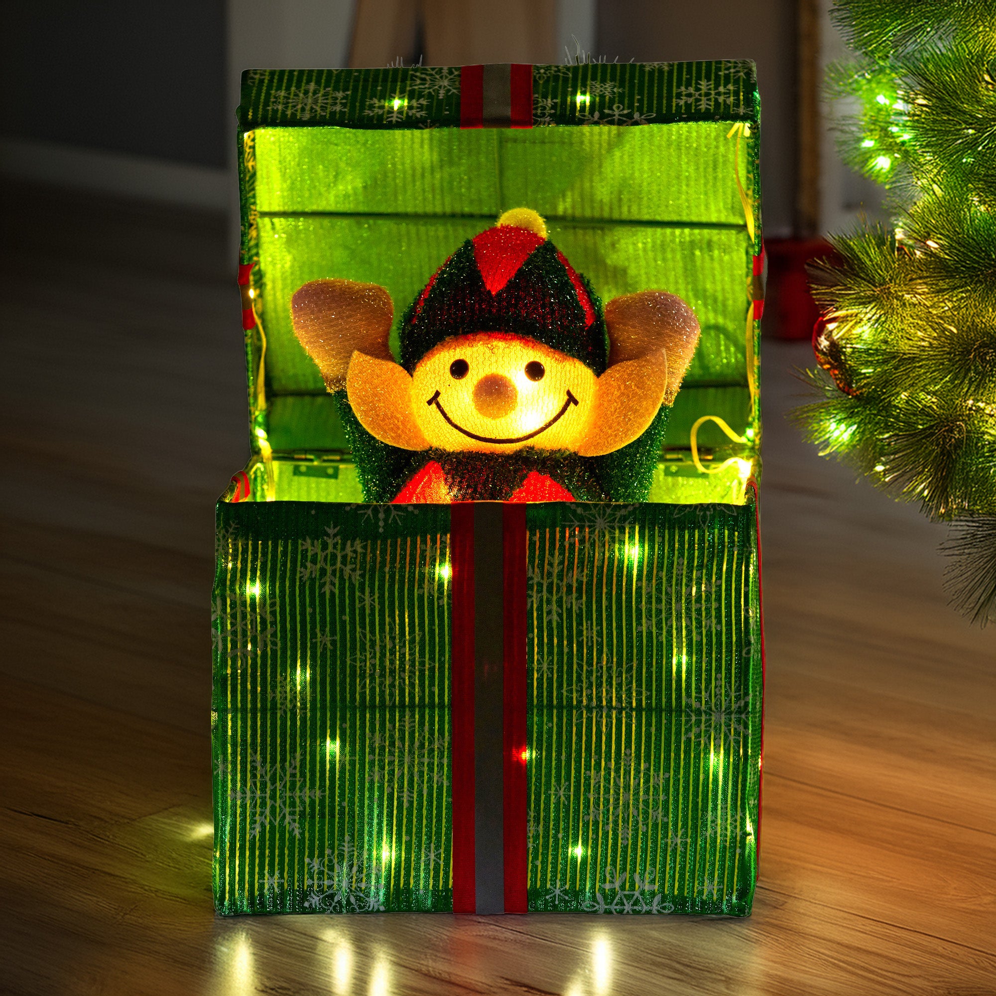 Animated Elf Gift Box Led