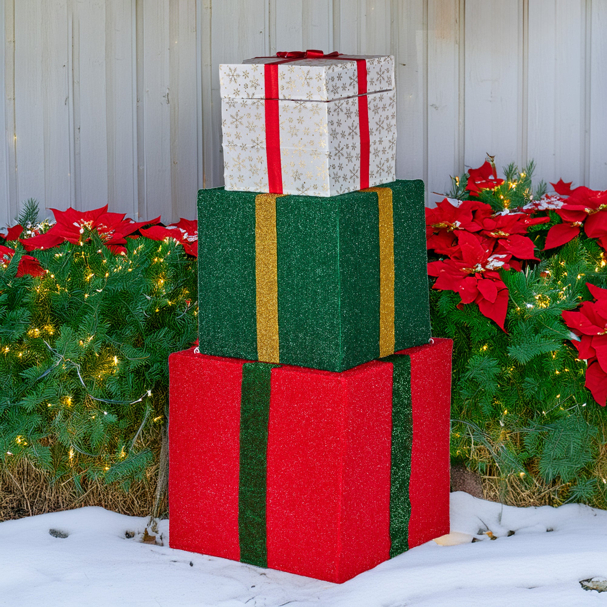 122cm Animated Santa Present Stack with LED Lights