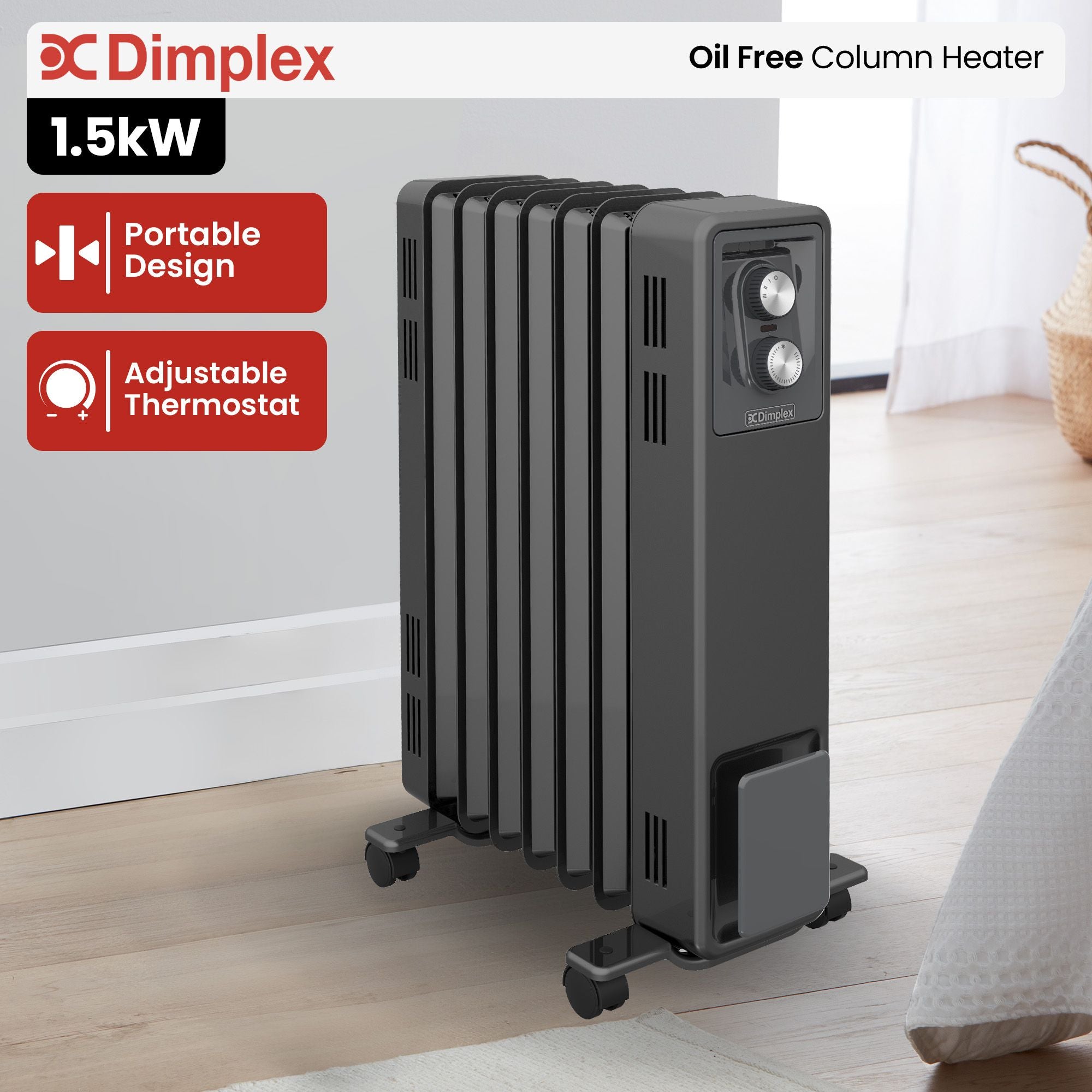 Dimplex 1.5kW Oil-Free Column Heater with Thermostat