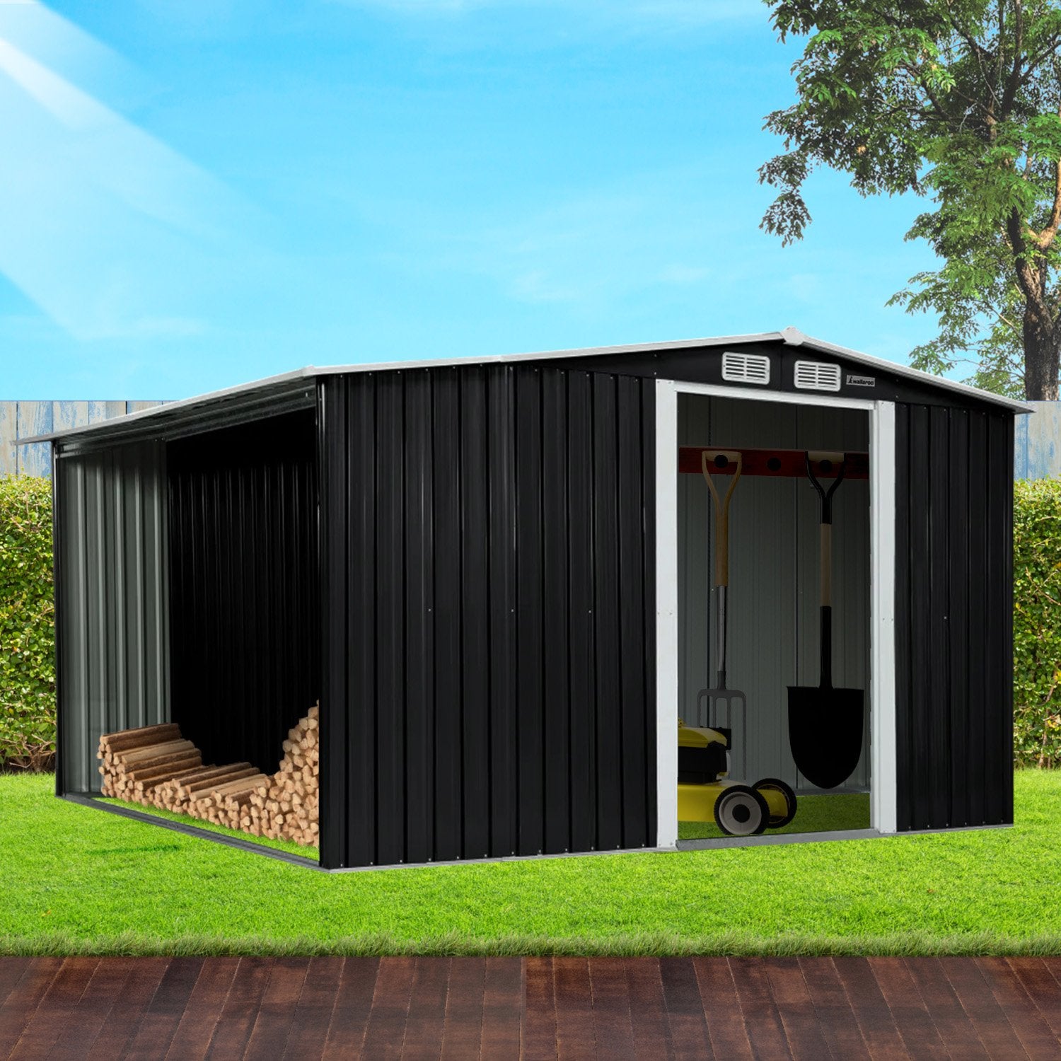 Wallaroo 10x8ft Garden Shed – Semi-Closed Storage, Black
