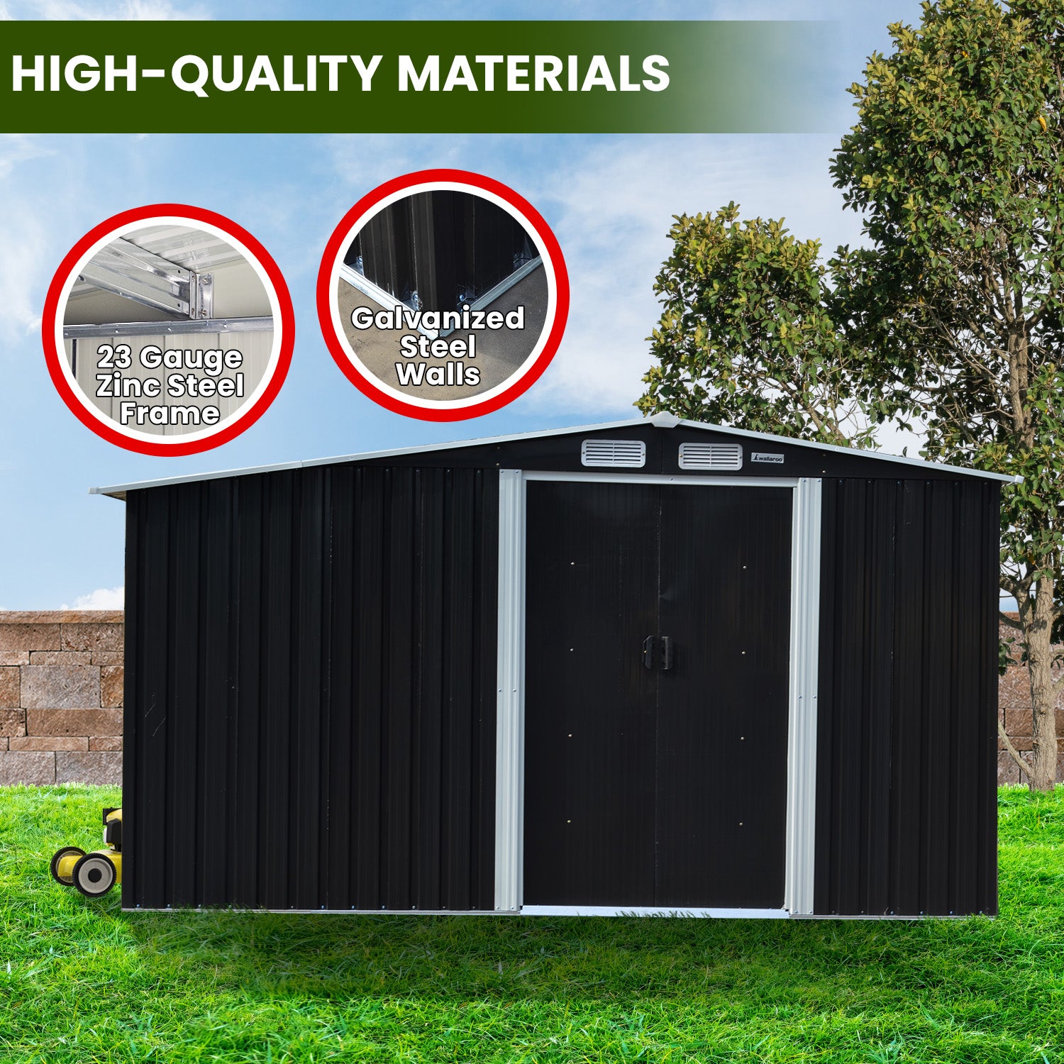 Wallaroo 6x8ft Garden Shed – Semi-Closed Storage, Black